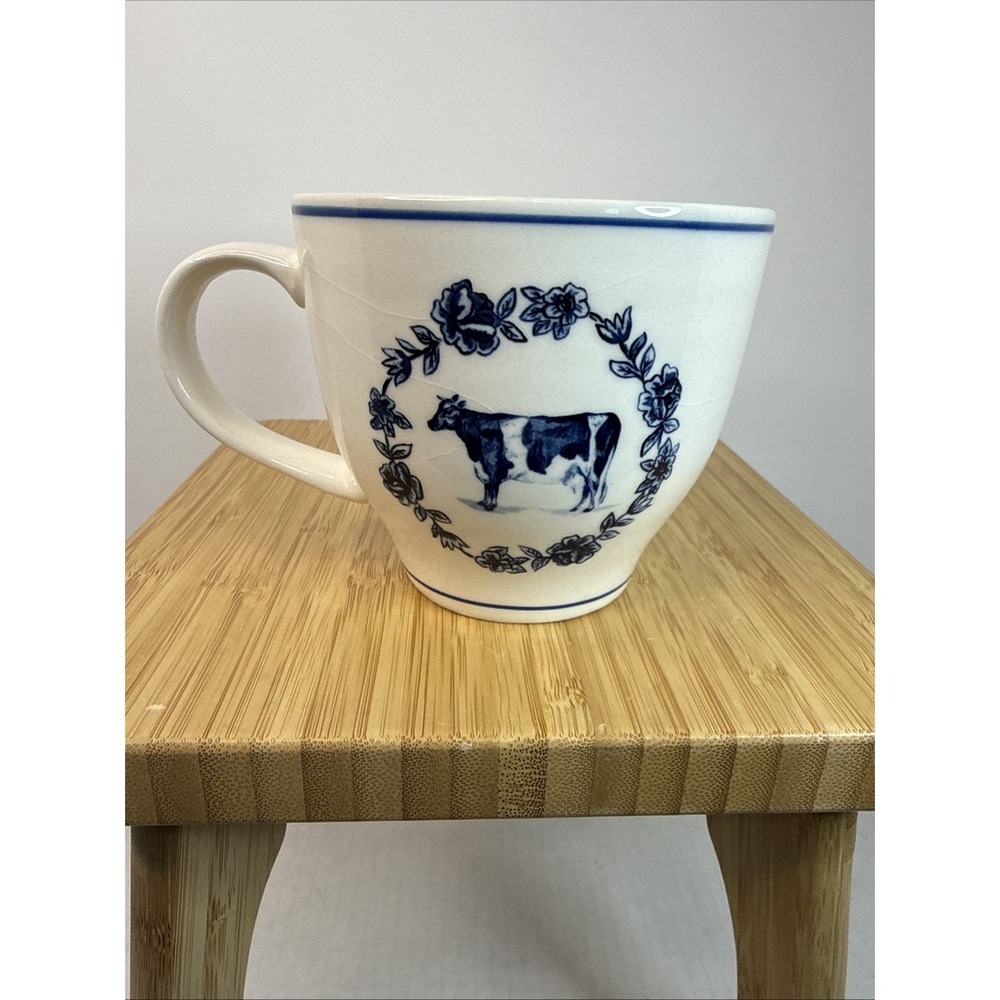 Molly Hatch Anthropologie Dairy Cow Mug 14 FL OZ Cup White/Blue